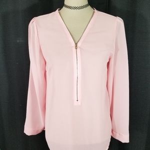 Sheer pink exposed zipper blouse top. Size M